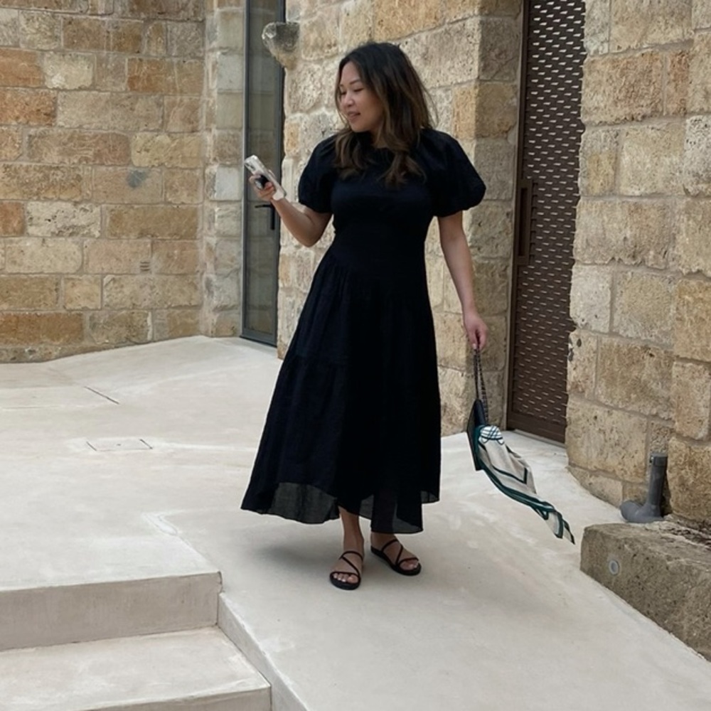 FRAME puff sleeve midi dress